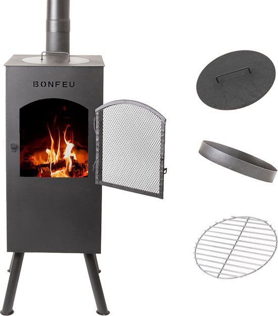 BonFeu BonCarré Zwart Tuinhaard Staal - 35x35x153 cm