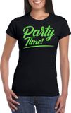 Bellatio Decorations T-shirt voor dames - Party Time - Zwart/Groen Glitter - XS