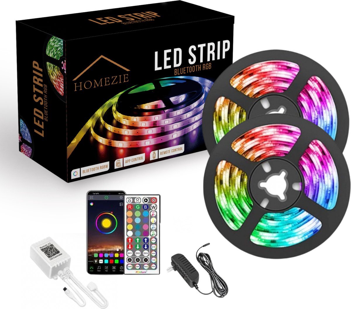 Homezie Led strip | 20 meter | Met app en afstandsbediening | RGB | Zelfklevend | 30 leds per m | Led light strip | Led lights | Led strips | Ledstrip