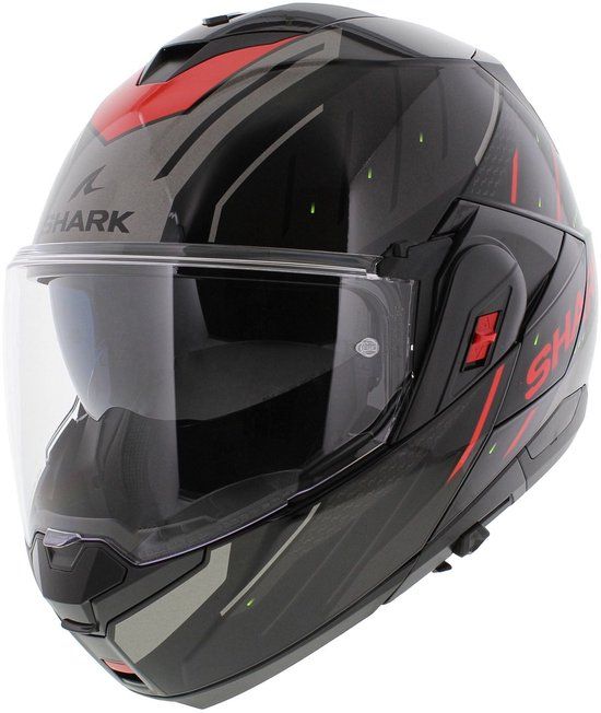 Shark Oxo Rydger Systeemhelm Motorhelm Zwart Zilver Rood - Maat S