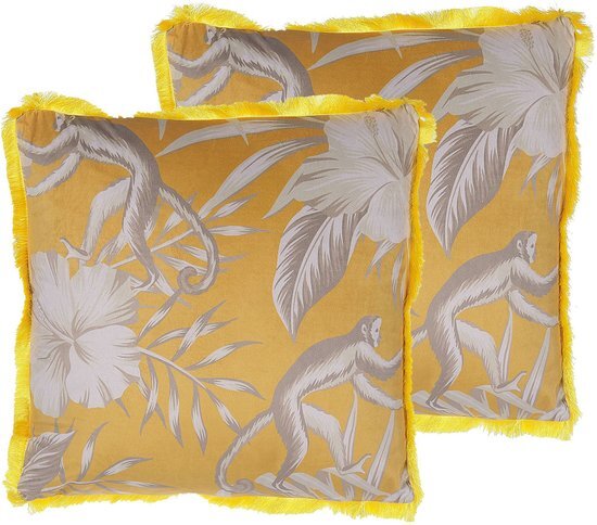 Beliani MANJU - Sierkussen set van 2 - geel - polyester