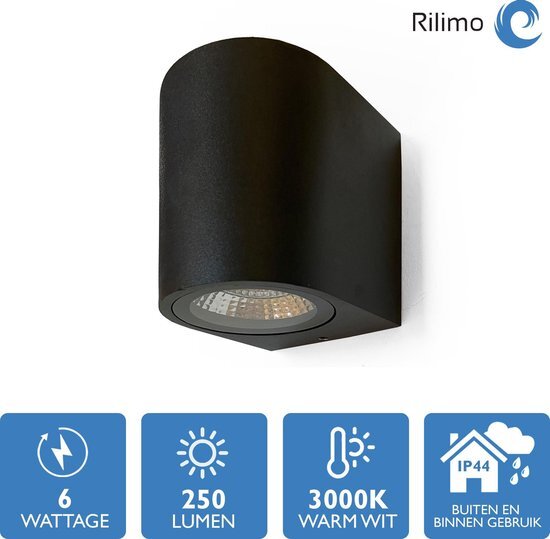 Rilimo Buitenlamp - Wandspot - Wandlamp Buitenverlichting - Muurlamp Voor Binnen En Buiten Industrieel - Rond Zwart