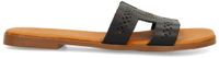 Manfield - Dames - Zwarte leren slippers - Maat 40