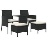 vidaXL Banc de jardin 2 places avec table et repose-pieds en poly rotin noir