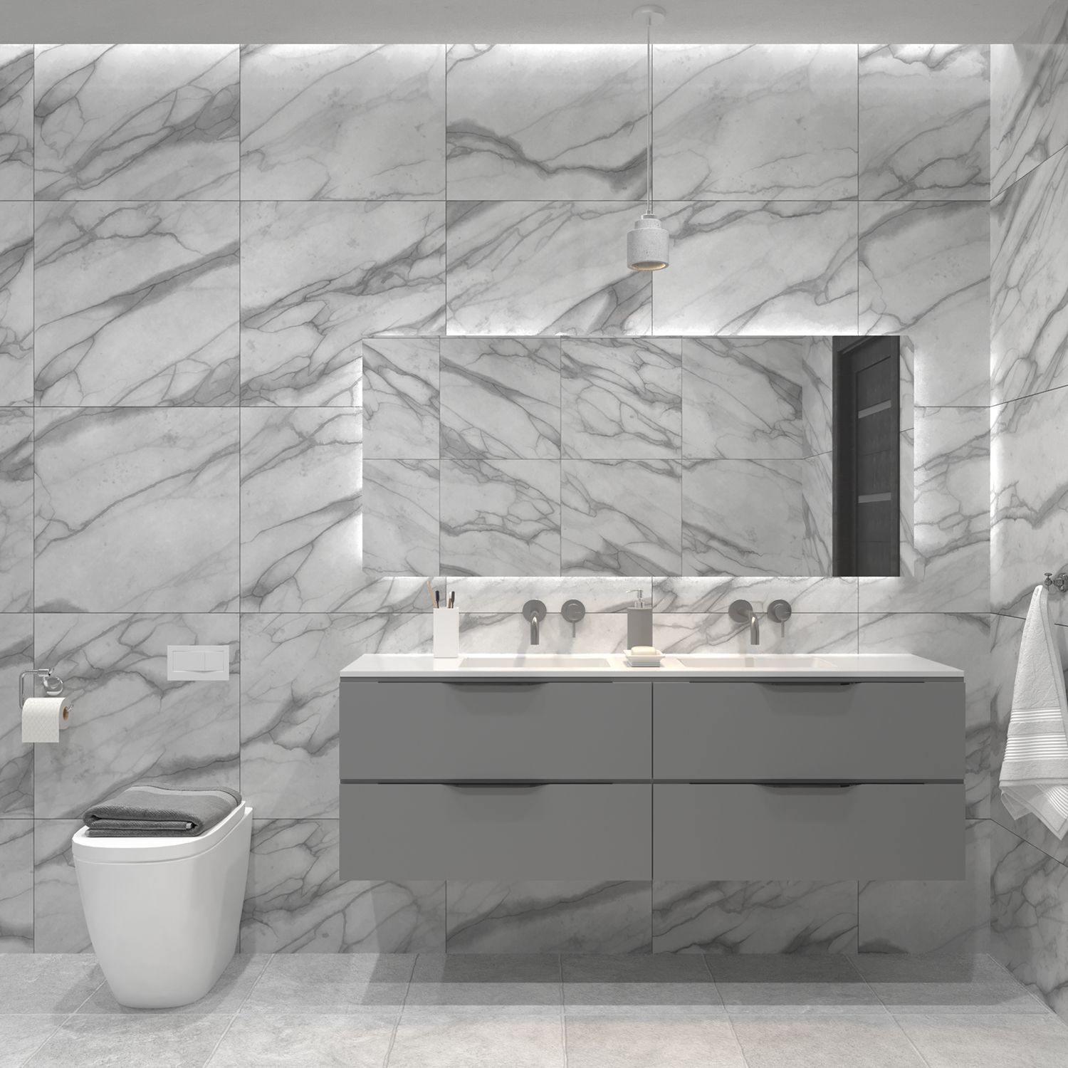 Gliss Design Hera Badkamermeubelset - 140 cm - 4 Laden - Mat Zwart - Beton Grijs (Keuze wastafel)