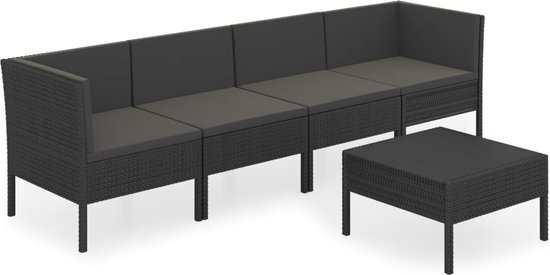 vidaXL 5-delige Loungeset met kussens poly rattan zwart