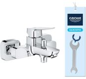 GROHE DICE Wandmontage badkraan, chroom, SilkMove technologie, FastFixation systeem, flowbegrenzer