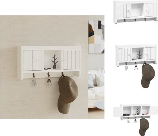 vidaXL Sleutelkastje - 40x8,5x20 cm - Bewerkt Hout en Staal - Wit