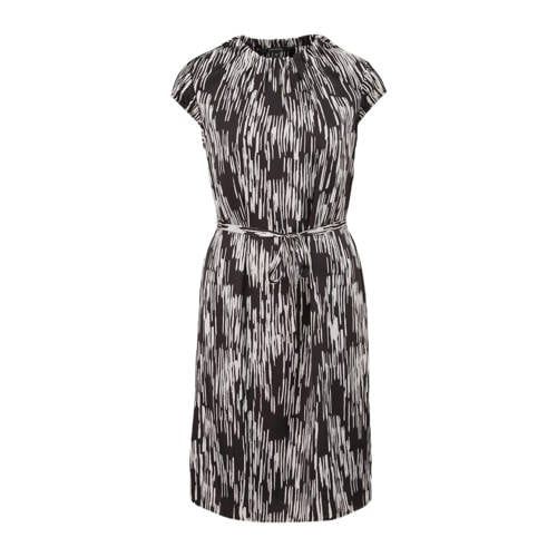 comma A-lijn jurk met all over print en ceintuur zwart/grijs