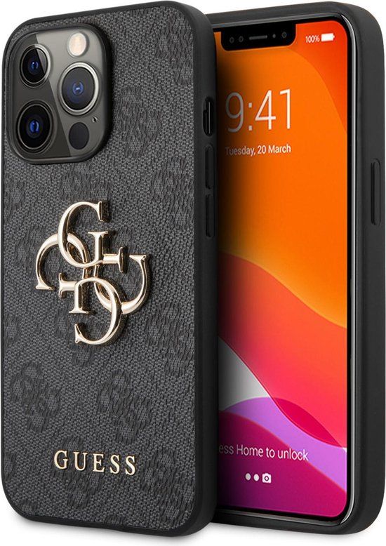 Guess iPhone 13 Pro Max Backcase hoesje - Effen Grijs - Kunstleer