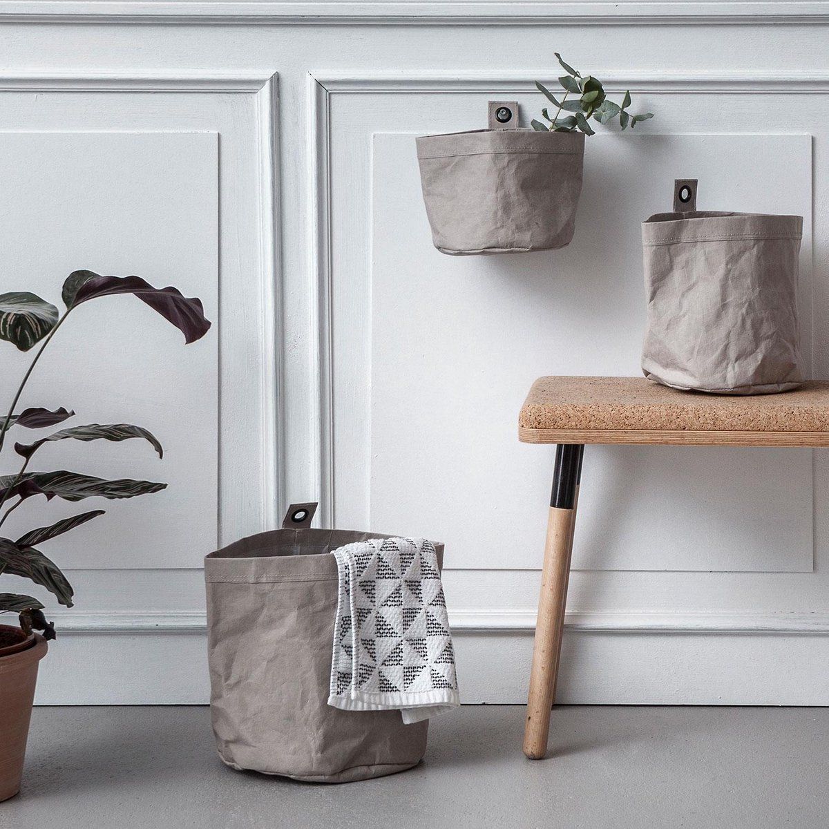 Furniteam Wasbare Kartonnen Doos Met Metalen Oogje - Grijs - D19cm - H20cm