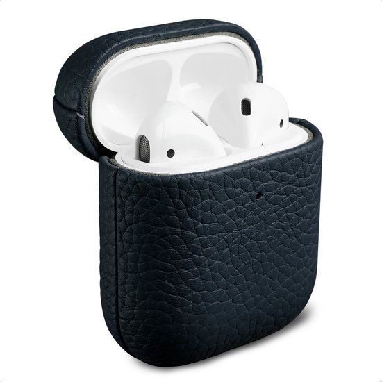 Accezz Echt Leren Case - Hoesje geschikt voor AirPods 1 / 2 - Donkerblauw