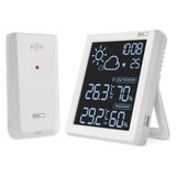 EMOS - Draadloos weerstation met VA-display en draadloze buitensensor, thermometer, hygrometer, weersvoorspelling, klokweergave, wekker, Comfort View display, 1,5 m USB-C kabel, wit