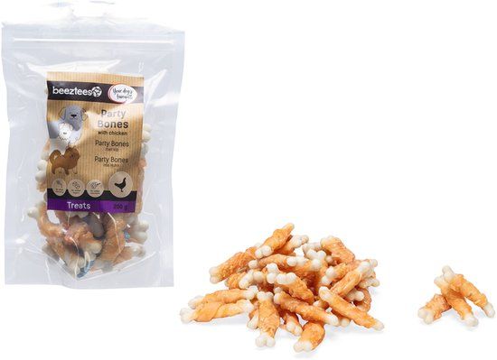 Beeztees Tasty Treats Party Bones met Kip - Hondensnacks - Hondenkoekjes - Hondensnoepjes - 200 gram