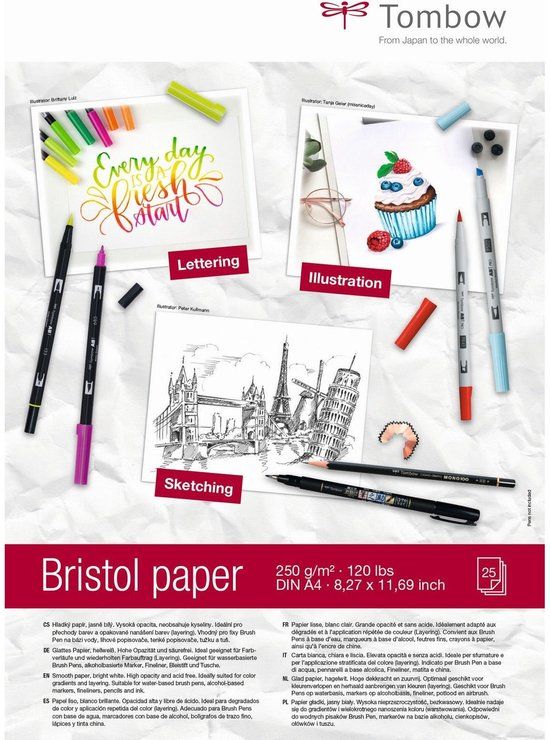 Tombow Bristol Tekenpapier - Glad papier - voor Brushpennen - A4 - 250g - 25 Vel