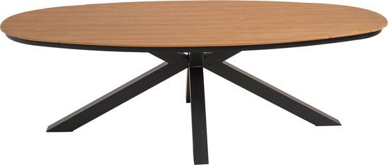 Lesliliving Arezzo Oval Dining Table - 240x110cm - Teak Look Polywood