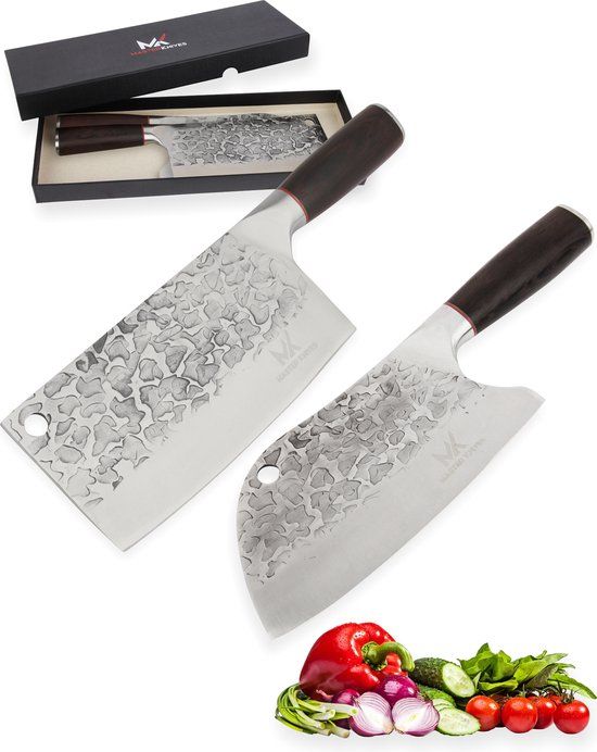 Master Knives Professioneel Japans Hakmes - 20 CM - Vlijmscherp Mes Roestvrij Staal - Ergonomisch Houten Handvat 2 stuks