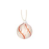 Boule de Noël, lignes torsadées, rouge et blanc, verre, 5 cm