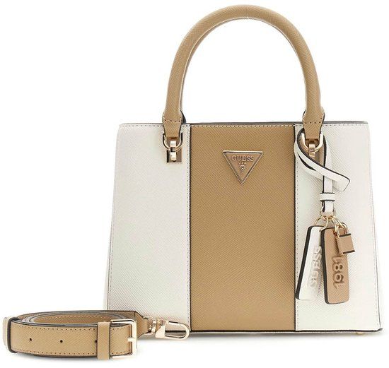 GUESS Noelle II Multi Compartment Satchel Handtas Schoudertas Cream White / Beige Taupe