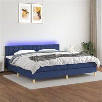 vidaXL Sommier à Lattes de Lit avec Matelas et LED, Lit Rembourré avec Tête de Lit, Lit Double, Lit Adulte de Chambre, Moderne, Bleu 200x200 cm Tissu