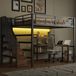 Métal lit mezzanine 140x200, avec échelle, bureau, compartiments de rangement, port USB et éclairage LED (noir)