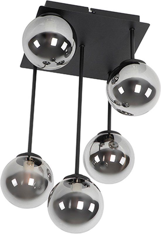 QAZQA Athens - Black Ceiling Lamp - 5-Light - Glass - G9 - Living Room / Bedroom / Kitchen