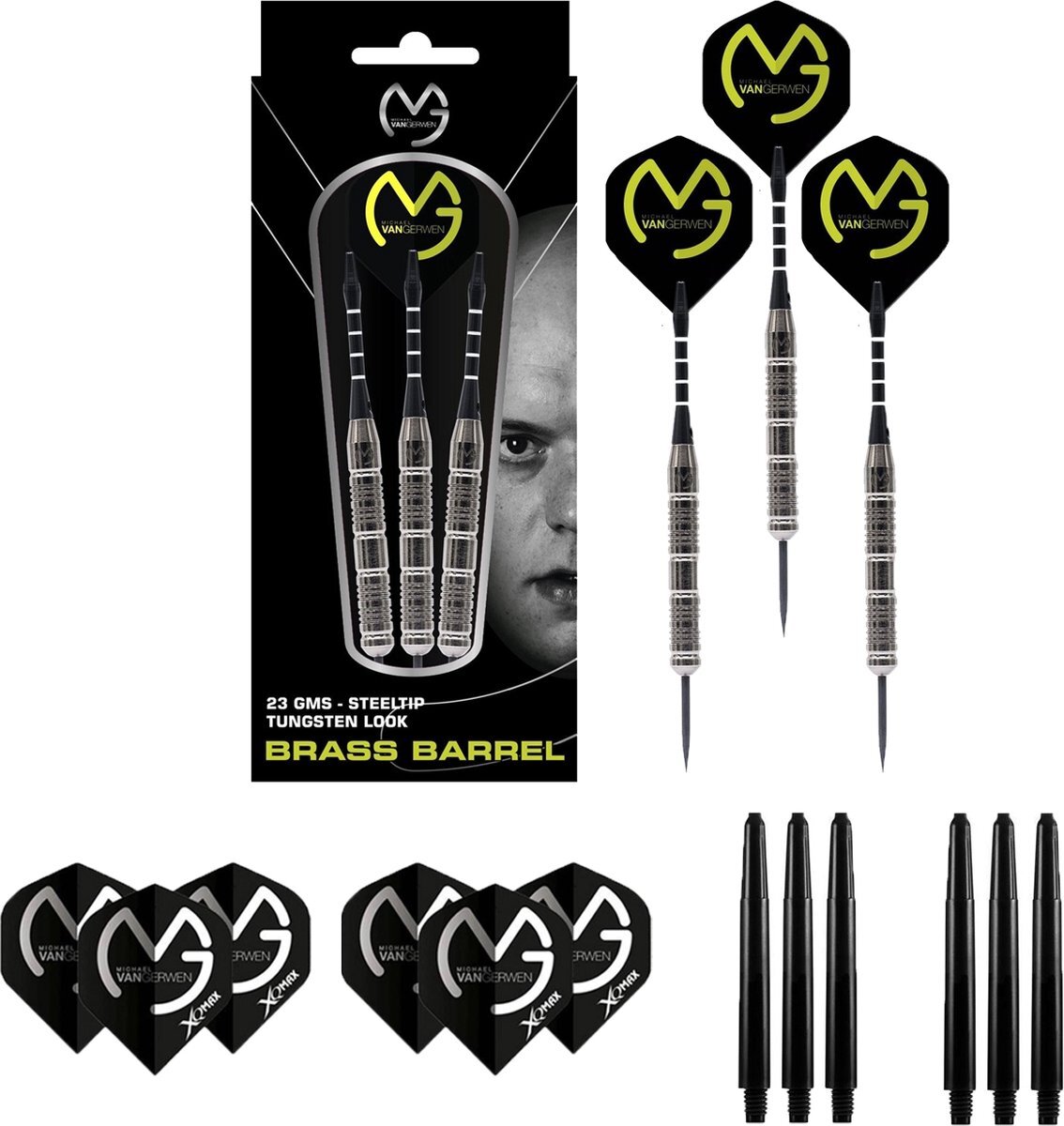 Dragon Darts XQMax - Michael van Gerwen Tungsten Look - 23 gram - inclusief dart flights & dart shafts - dartpijlen