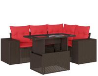 vidaXL 5-delige tuinbankset met kussens, bruin, polyrotan