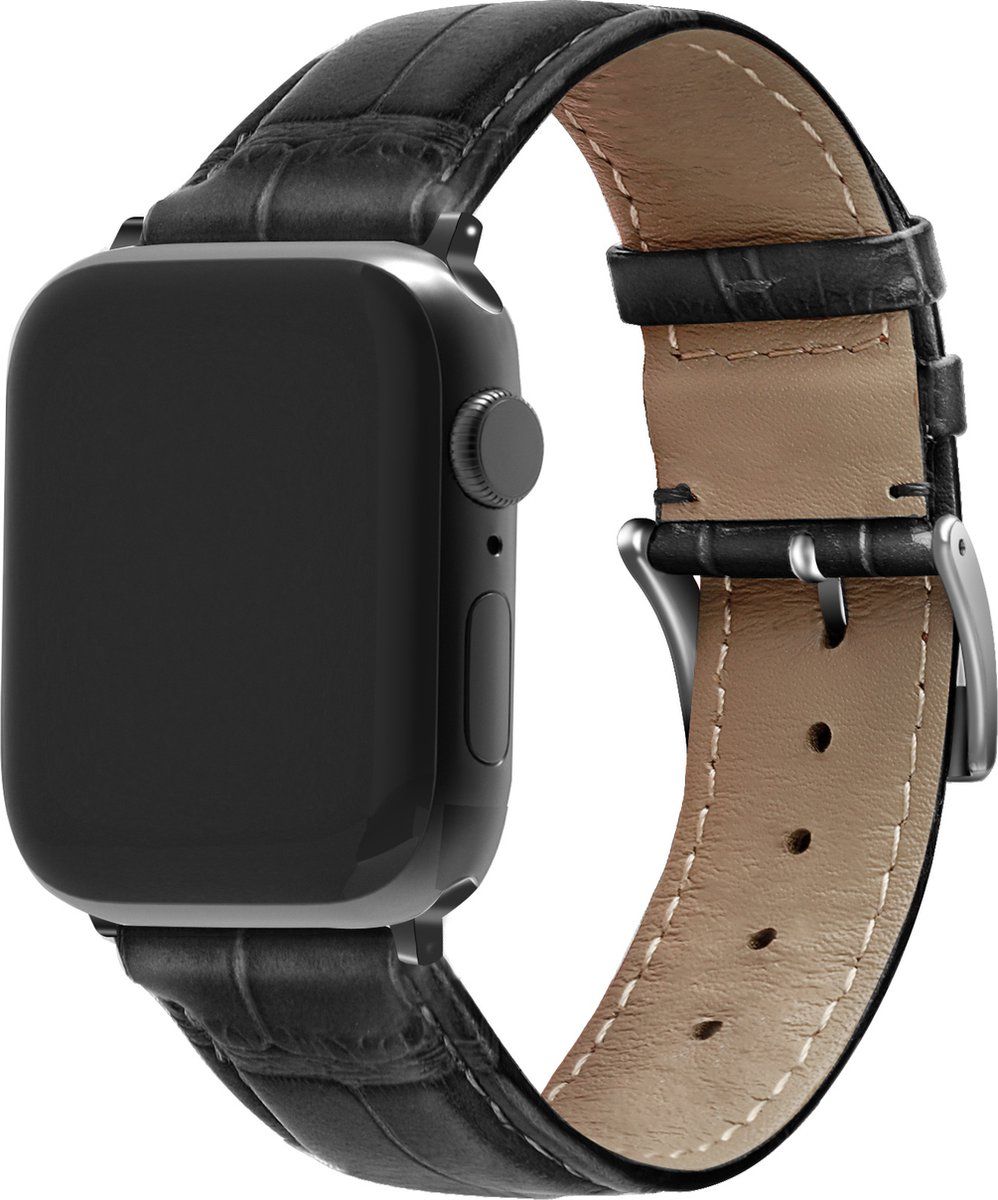 Strap-it Apple Watch leather crocodile grain band - zwart - 38/40/41mm