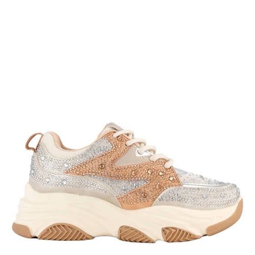 Graceland sneakers diamantjes grijs/zalm