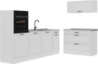 Vicco Complete keukeneenheid R-Line, Wit landelijk/Wit, 220 cm marmer werkblad