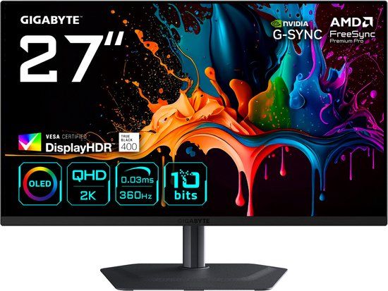 GIGABYTE MO27Q3 - 27 Inch QD-OLED Gaming Monitor - 2K QHD - 360Hz