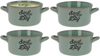 Excellent Houseware Bols à soupe/bols de service - 6x - porcelaine - 500ml - vert - avec anse