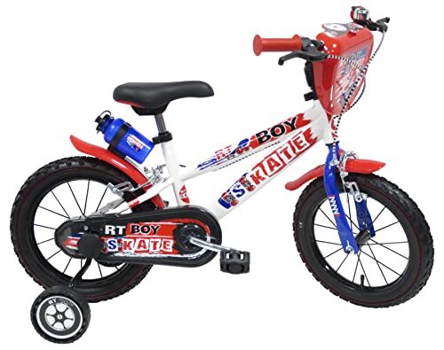 skate-home Skate Kinderfiets 16 inch jongens, wit met blauwe en rode stickers