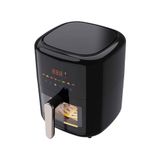 Luchtfriteuse 6 l, zwart, 1350 W, ideaal voor frituren zonder olie, instelbare temperatuur en geïntegreerde timer met automatische uitschakeling, mand met antiaanbaklaag voor snelle reiniging in de