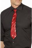 Merkloos Rode glitter stropdas 32 cm verkleedaccessoire dames/heren - Pailletten/glimmertjes - Rood thema feestartikelen