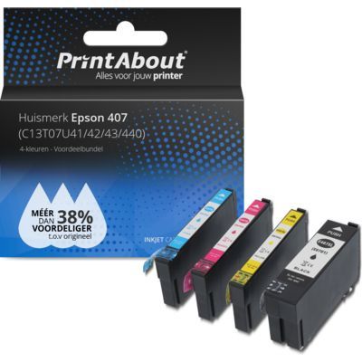 PrintAbout Huismerk 407 (C13T07U41/42/43/440) Inktcartridge 4-kleuren Voordeelbundel | Compatibel met Epson WorkForce Pro WF-4745DTWF, WF-4745