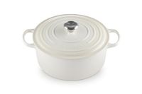 LE CREUSET Kenmerkende geëmailleerde gietijzeren braadpan met deksel, rond, roestvrijstalen knop, 28 cm, 6.7 liter, meringue