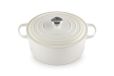 LE CREUSET Kenmerkende geëmailleerde gietijzeren braadpan met deksel, rond, roestvrijstalen knop, 28 cm, 6.7 liter, meringue
