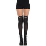 Leg Avenue 7908 - Transparente Blickdichte Strumpfhose mit Katzen Print, Einheitsgröße, schwarz/nude