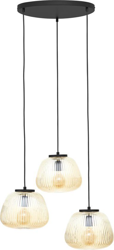 Brilliant Kaizen - Hanglamp - 3-lichts rond - Glas - Amber/zwart