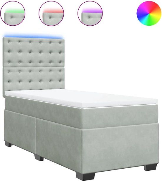 vidaXL Boxspring met matras fluweel lichtgrijs 90x190 cm