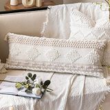 BlissBlush Witte crème lendenkussensloop, 14 x 36, boho geweven getextureerde lendenkussensloop, neutraal beige lichaamskussen, slaapbank, bed, boerderij lendenkussen (alleen hoes, 45 x 96 cm)