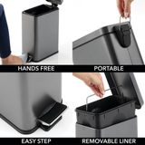 mDesign rechthoekige pedaalemmer met een inhoud van 10 L – compacte prullenbak met binnenemmer voor de badkamer, keuken of kantoor – moderne vuilnisbak van metaal en kunststof – zwart