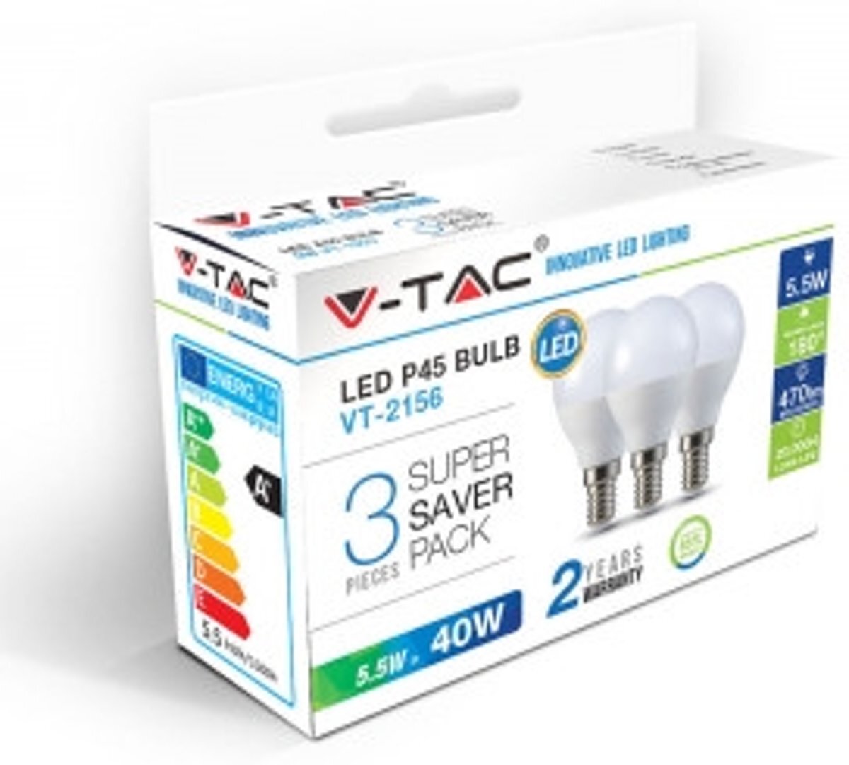 VT-Import Super saver 3 x E14 bol - 5,5W - 2700K - 470 Lumen - P45