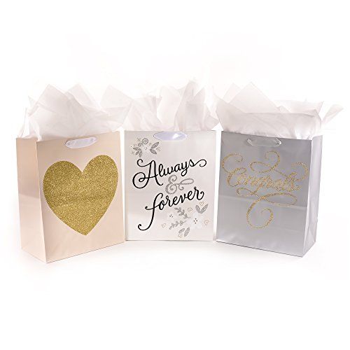 Hallmark Large Wedding Gift Bags with Tissue Paper, Glitter (Pack of 3)