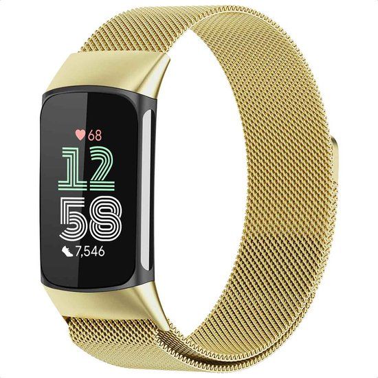 imoshion Ploonk Milanees magnetisch bandje - Geschikt voor Fitbit Charge 5 - Goud