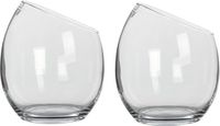 Mica Decorations Schuine Bloemvaas/Sierschaal - 2 Stuks - Transparant Gerecycled Glas - D28 x H32 cm