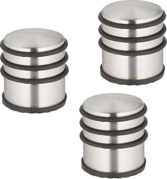 Merkloos Relaxdays deurstopper rvs - set van 3 - antislip - 7,5 x 7 cm - zilver-zwart