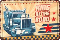 waakbord King Of The Road waakbord - Decoratief metalen bord voor auto- en motorliefhebbers - A4 formaat - 21 x 29,7 cm